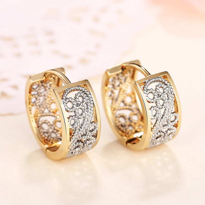 Gold and Silver Tone Openwork Wide Huggie Earrings