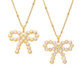 Bow Pendant Necklace Shell Beads Zircon Snake Chain Layers view 5