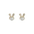 Gold Cat Eye Stone Bunny Ear Crystal Stud Earrings Pair view 5