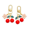 Red Cherry Enamel Keychain with Pink Flower and Spring Clasp view 5