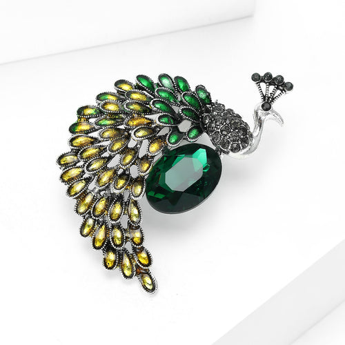 Peacock brooch angled showing enamel feather gradient