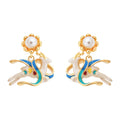 Gold Tone White Deer And Multicolor Enamel Stud Earrings view 5
