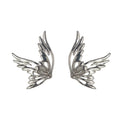 Silver Hollow Butterfly Wing Stud Earrings Abstract Pair view 5