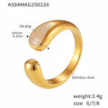 Gold Open Stainless Steel Ring Cream Or Brown Enamel Inlay view 6