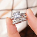 Silver Tone Square Halo Two Ring Set with Clear Stones view 3