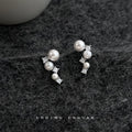 Silver Tone Graduated White Pearl Clear Flower Cluster Stud Earrings view 3
