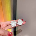 White Layered Flower Petal Stud Statement Earrings view 6