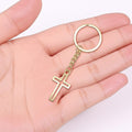 Gold Hollow Cross Keychain Split Ring Chain Pendant view 4