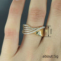 Sweeping Multi-Layer Clear Stone Wide Ring In Gold Tone view 4