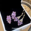 Purple Crystal Floral Earrings in Stud and Hook Styles view 1