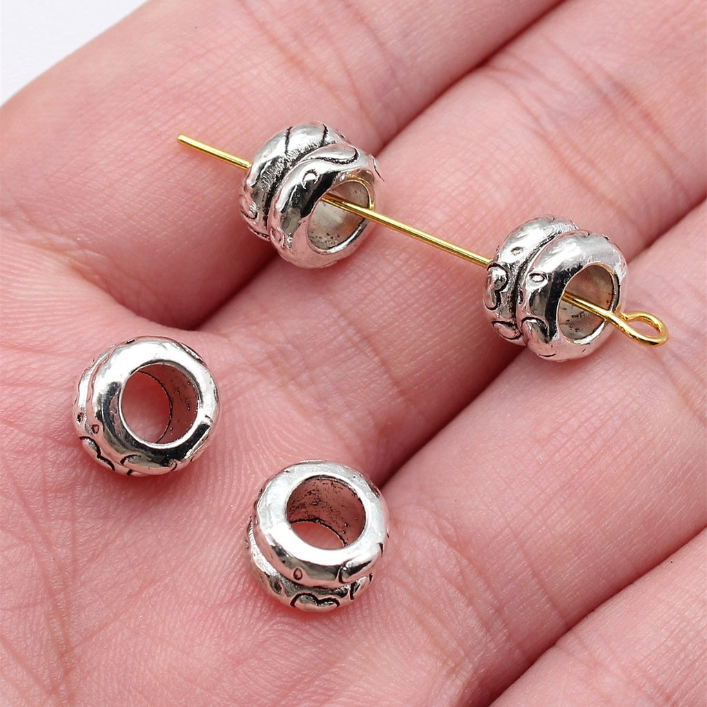 9x9x6mm 1.5g Antique Silver Zinc Alloy Double Ring Large Hole Spacer Beads for DIY Bracelet Making