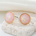 Gold Tone Oval Opal Effect Stud Earrings in Five Colors view 4