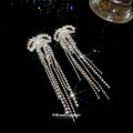 Silver Crystal Bow Chain Fringe Earrings Statement Fashion Jewelry view 2