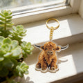 Highland Cow Flat Acrylic Keychain With Gold Tone Ring view 4