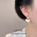 Gold Tone White Heart Drop Stud Earrings For Women view 2