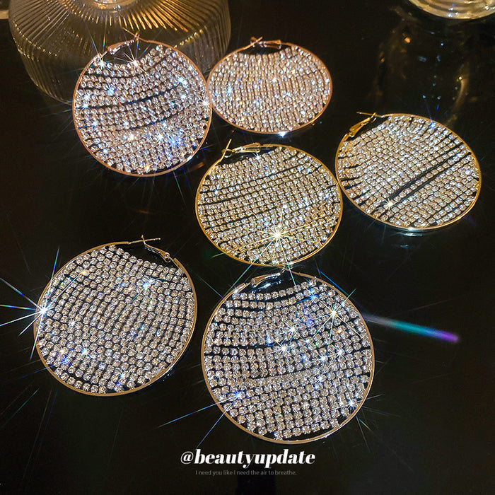 Crystal Pave Oversized Round Disc Statement Earrings