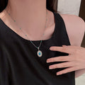 Silver Blue Round Pendant Necklace with Beaded Chain view 3