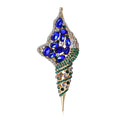 Spiral Seashell Brooch With A Long Openwork Shell Set With Blue, Green, And Clear Stones view 2