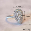 Pear Double Halo Clear Stone Ring White Gold Tone Sizes 6-10 view 5