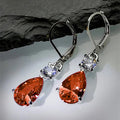 Silver Teardrop CZ Leverback Drop Earrings Clear Stone view 3