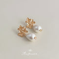 Matte Gold Flower Cluster Pearl Drop Stud Earrings view 1