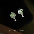 Silver-Tone Green Enamel Lotus Leaf Stud Earrings Teardrop view 4