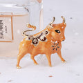 White Enamel Ox Brooch Pin with Gold Tone Details Decorative Jewelry view 4