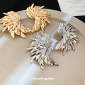 Gold Tone Pleated Wing Statement Stud Earrings Fashion Jewelry for Women view 3