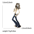 Gold Enamel Dancing Lady Brooch Rhinestone Figure Pin view 5