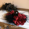 Black Satin Rose Feather Claw Clip Rhinestone Flower Clip view 2