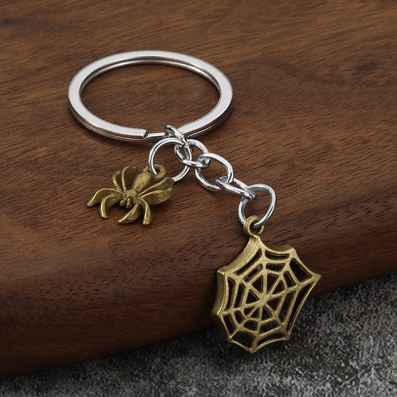 Halloween Spider and Web Metal Keychain Bag Charm Pendant