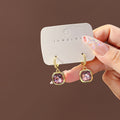 Gold Cushion Purple Crystal Drop Huggie Hoop Earrings view 1