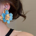 Gold Enamel Ruffled Flower Open Cuffs Rings Earrings Multi Colors view 11