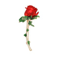 Red Enamel Rose Brooch Gold Tone Stem Green Glitter Leaves view 1