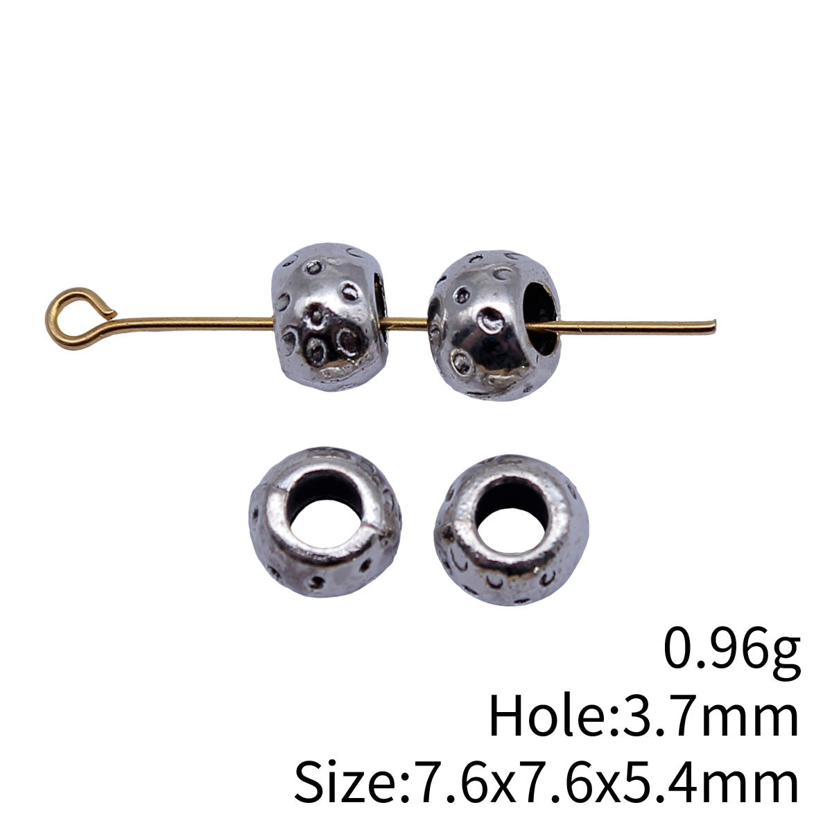 7.6x7.6x5.4mm 0.96g Antique Silver Zinc Alloy Spotted Round Large Hole Spacer Beads for Bracelet Making