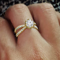 Gold Silver Cross Band Round CZ Solitaire Fashion Ring view 2