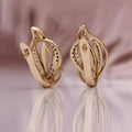 Openwork Leaf Ribbon Clear Stone Stud Earrings Gold Tone view 4
