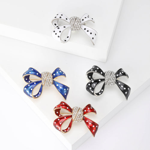 Polka Dot Bow Brooch with Crystal Center in Four Colors grouped product view