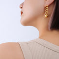 Chain Link Ball Drop Earrings Gold Steel Metal Tone view 6