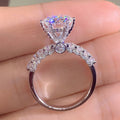 Round Clear Solitaire Pave Band Ring In Polished Silver Tone view 2