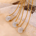 Czech Diamond Pave Sphere Pendant Wheat Chain Necklace view 2