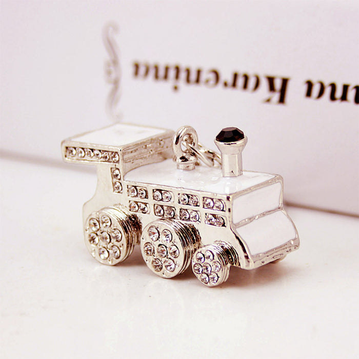 Silver Locomotive Train Keychain Zinc Alloy Metal Bag Charm