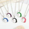 Silver Tone Enamel Unicorn Pendant Necklaces in Three Mane Colors view 1