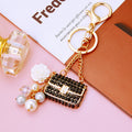 Crystal Mini Handbag Keychains with Pearl and Flower Dangles in Eight Options view 9