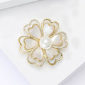 Gold Tone White Camellia Flower Brooch With Pearl Center view 4