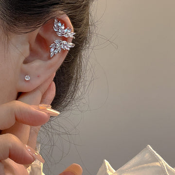 Silver Crystal Butterfly Ear Cuff With Layered Wing Design