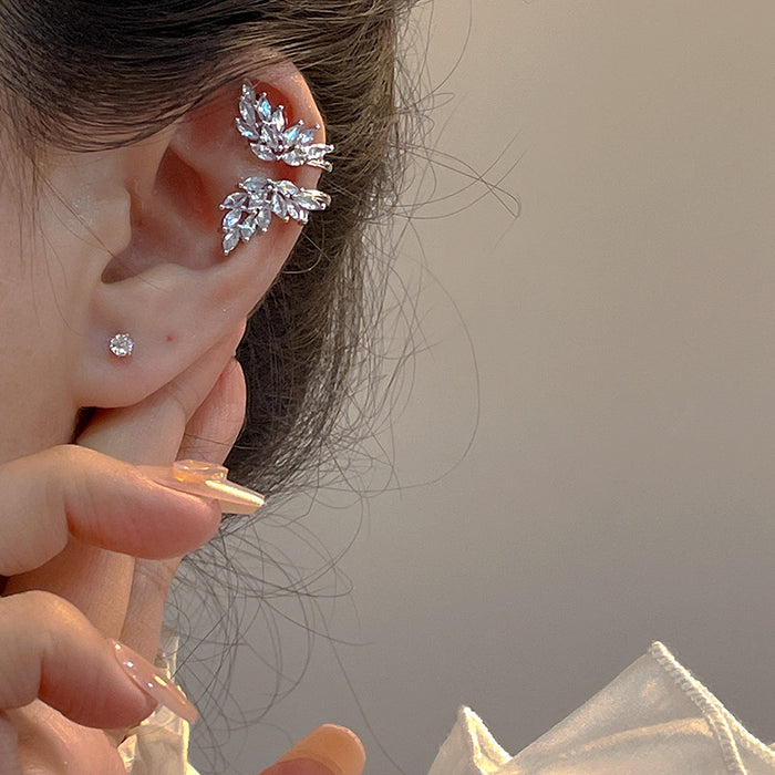 Silver Crystal Butterfly Ear Cuff With Layered Wing Design
