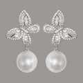 Gold and Silver Butterfly Crystal Pearl Drop Earrings view 2