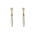 Long White Teardrop Pearl Drop Earrings with Gold Caps view 5