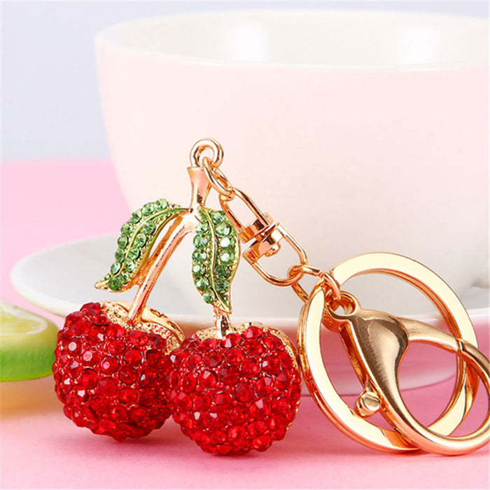 Jeweled Cherry Keychains in Six Pictured Crystal and Enamel Styles
